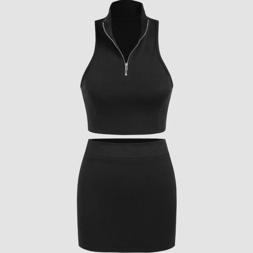 Zip up sleeveless crop top & high waisted skirt set